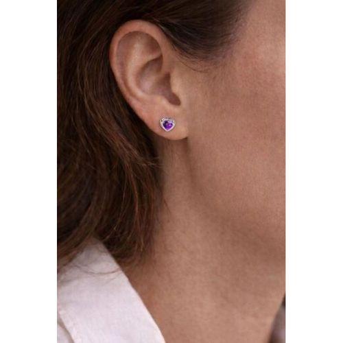 Ametist Taşlı Kalp Tasarımlı Kadın Gümüş Küpe