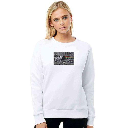 V Pink Floyd Dark Side Of Baskılı Beyaz Kadın Sweatshirt
