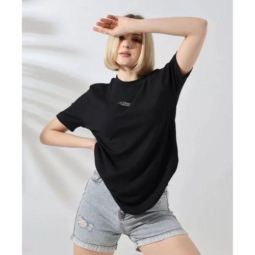 Pilelistore Unisex Bisiklet Yaka Baskılı Slim Fit T-Shirt - Siyah
