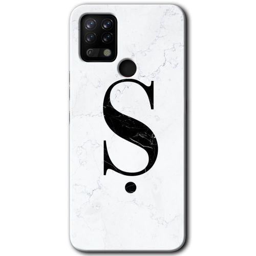 Tecno Pova Kılıf HD Desen Baskılı Arka Kapak+Temperli Cam - Beyaz Mermer Desenli Ş Harfi