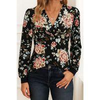 Kadın Uzun Kollu Kruvaze Yakalı Kelebek Desenli şardonlu Dalgıç Bluz