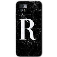 MRCİLETİSİM Xiaomi Redmi Note 11 4G Kılıf HD Desen Baskılı Arka Kapak+Temperli Cam - Siyah Mermer Desenli R Harfi
