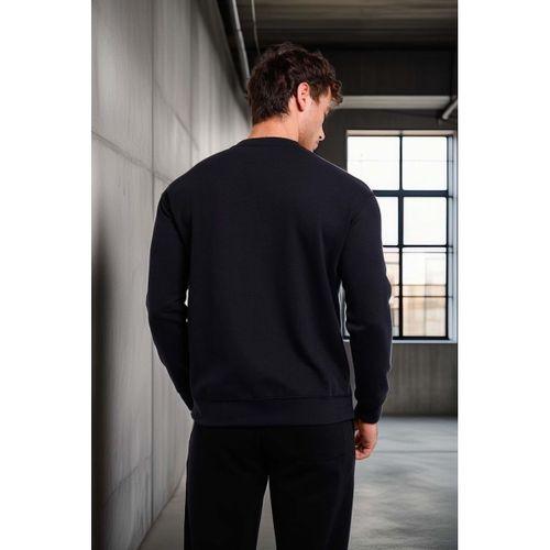 Wenders Relax Fit Basic Fırçalı Interlok Bisiklet Yaka Erkek Sweatshirt - Siyah