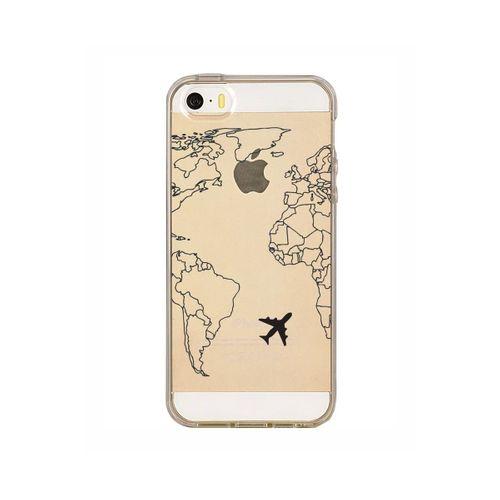 iPhone 5 World Map Lines Premium Şeffaf Silikon Kılıf Siyah Baskılı