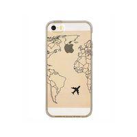 iPhone 5 World Map Lines Premium Şeffaf Silikon Kılıf Siyah Baskılı