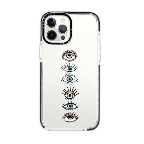 iPhone 12 Pro Max Casetify Renkli Gözler Desenli Anti Shock Premium Silikonlu Siyah Kenar Detaylı Te