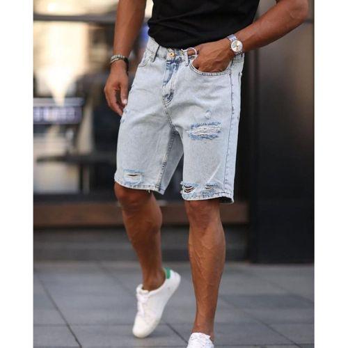 Erkek Açık Mavi Detaylı Kot Şort