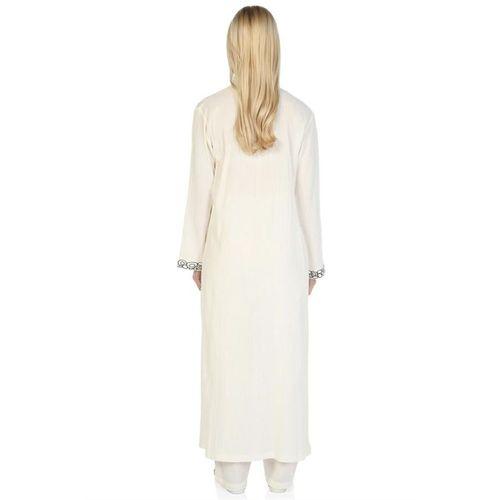 Uzun Kol Şile Bezi Hakim Yaka Halkalı Nakışlı Mevsimlik Uzun Ferace Krem Krm