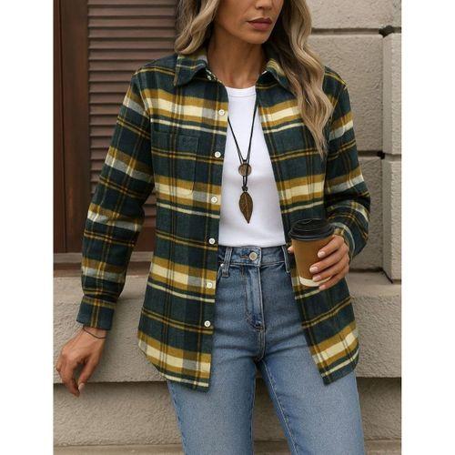 Kadın Uzun Kollu Kare Desenli önden Düğmeli Dokuma Gömlek