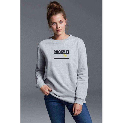 Rocky II Altaki Sarı Baskılı Gri Kadın Sweatshirt