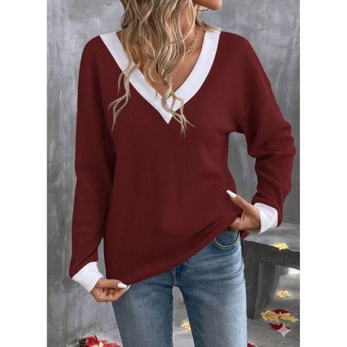 Kadın Uzun Kollu V Yakalı Waffle Bluz