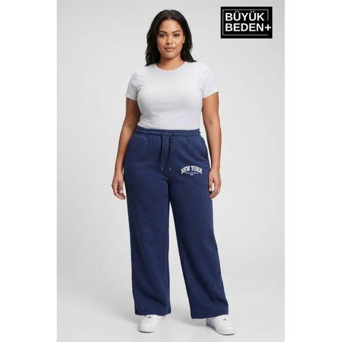 Kadın Büyük Beden Bol Paça  Yüksek Bel Lastikli NewYork Baskılı Eşofman Altı SPR26BEA988-5