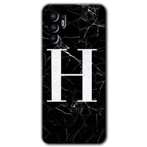 OPPO Oppo Reno 6 Kılıf HD Desen Baskılı Arka Kapak - Siyah Mermer Desenli H Harfi