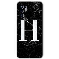 OPPO Oppo Reno 6 Kılıf HD Desen Baskılı Arka Kapak - Siyah Mermer Desenli H Harfi
