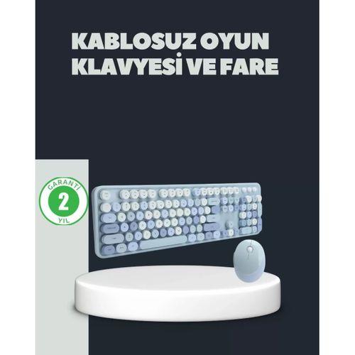 Retro Daktilo Stilli Kablosuz Klavye Mouse Seti – Sessiz Ve Şık