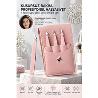 Deri Kılıflı Kaş Cımbız Seti 4'lü Paslanmaz Çelik Batık Kirpik Burun Kılı Alma Cımbızı Epilasyon Seti 723648
