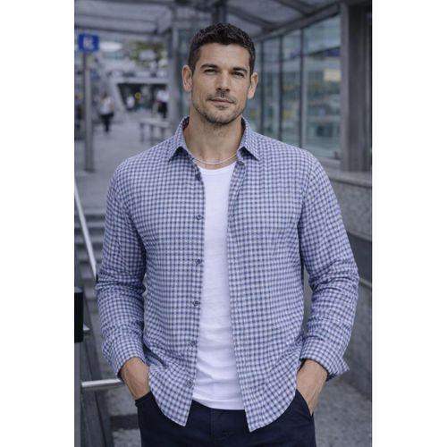 Jonas Ekose Küçük Kareli Relaxed Fit %100 Pamuklu Flanel Kumaş Erkek Gömlek - Taş