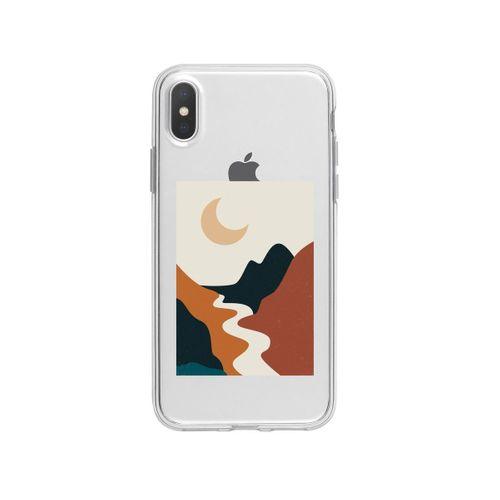 iPhone Xs Ay Dere Desenli Premium Şeffaf Silikon Kılıf