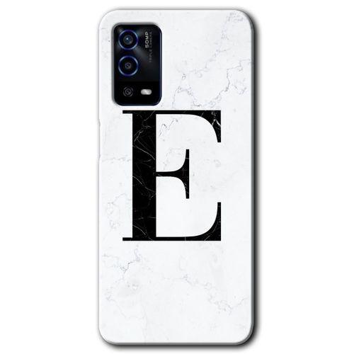 Potkal Hediye Fabrikası Oppo A55 Kılıf HD Desen Baskılı Arka Kapak - Beyaz Mermer Desenli E Harfi