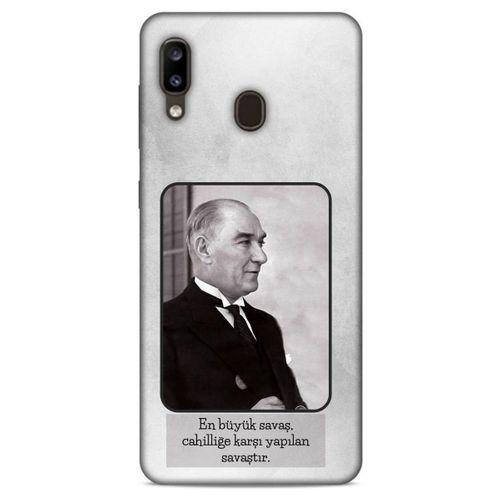 Samsung Galaxy A20 Kılıf Atatürk (1) Kılıfı Açık Gri