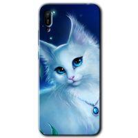 Huawei Y6 2019 Kılıf Baskılı Kapak - Cat Glance + 5D Tam Kaplayan Cam