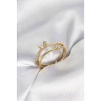 Gold Renk 2'li Zirkon Taşlı Kelebek Model Kadın Yüzük