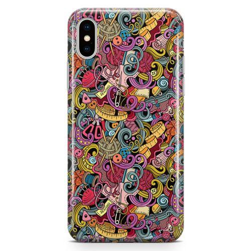 Apple iPhone XS Kılıf Doodle Dikiş Makinesi Arka Kapak Koruma Desenli Full Koruyucu
