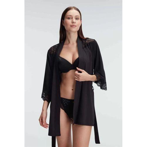 Dantelli Sabahlık Balenli Destekli Dolgulu Taşlı Sütyen Ve String 3'lü Takım