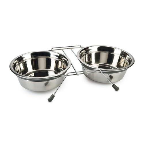 Beeztees Köpek İkili Mama ve Su Kabı, Paslanmaz Çelik, Sessiz&Kaymaz, 20cm, 2x1600ml