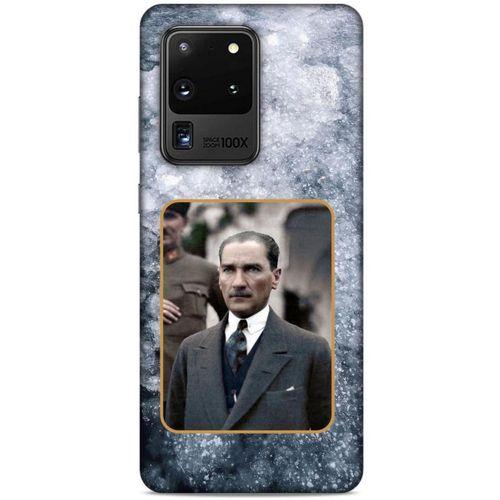 Samsung Galaxy S20 Ultra Kılıf Atatürk (32) Soft Silikon Kılıf Gri Buzul