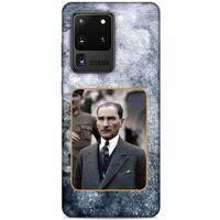 Samsung Galaxy S20 Ultra Kılıf Atatürk (32) Soft Silikon Kılıf Gri Buzul