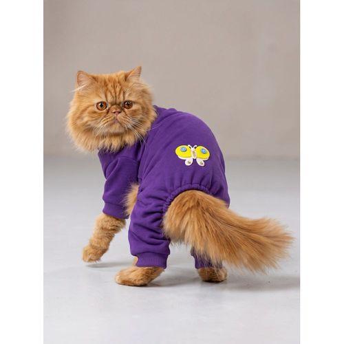 Butterfly Violet Kedi Tulumu | Mor Renk 3D Yumuşak Kelebek Aksesuarlı Penye Kedi Kıyafeti