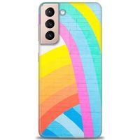 Samsung Galaxy S21 FE Kılıf HD Baskılı Kılıf - Renkli Duvar + Tam Ekran Koruyucu