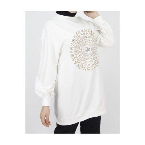 Papatya Taş Detaylı Nakış Baskılı Sweatshirt - 71143.027 - Ekru