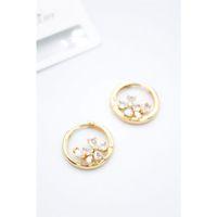 Taşlı Çiçek Küpe - Altın