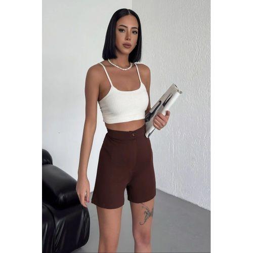 Tarz Ve Rahatlığı Bir Arada Sunan Yüksek Bel Esnek Likralı Krep Şort Kahverengi