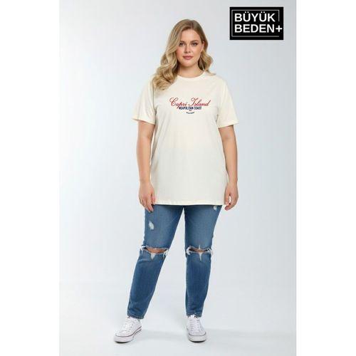 Süperlife Kadın Büyük Beden Capri Island Baskılı 3xl-6xl Bisiklet Yaka Tshırt SPR26BTSK510-14