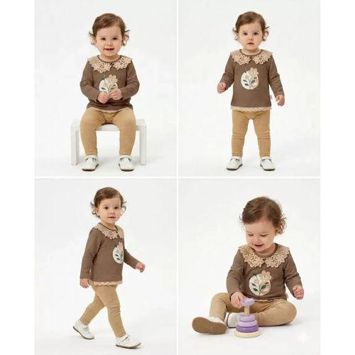 6/24 Ay Dantel Yakalı Penye Bebek Takımı