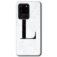 Potkal Hediye Fabrikası Samsung Galaxy S20 Ultra Kılıf HD Desen Baskılı Arka Kapak - Beyaz Mermer Desenli L Harfi