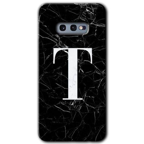 Samsung Galaxy S10e Kılıf Baskılı Kapak - Siyah Mermer Desenli T Harfi + 5D Tam Kaplayan Cam