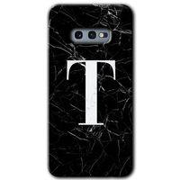 Samsung Galaxy S10e Kılıf Baskılı Kapak - Siyah Mermer Desenli T Harfi + 5D Tam Kaplayan Cam