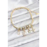 Gold Renk Pirinç Yonca Charmlı Kadın Bileklik