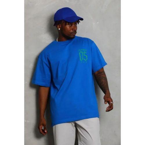 Erkek Baskılı T-Shirt Kısa Kol Bisiklet Yaka Regular Fit Rahat Kalıp Günlük Tişört - Saks Mavisi