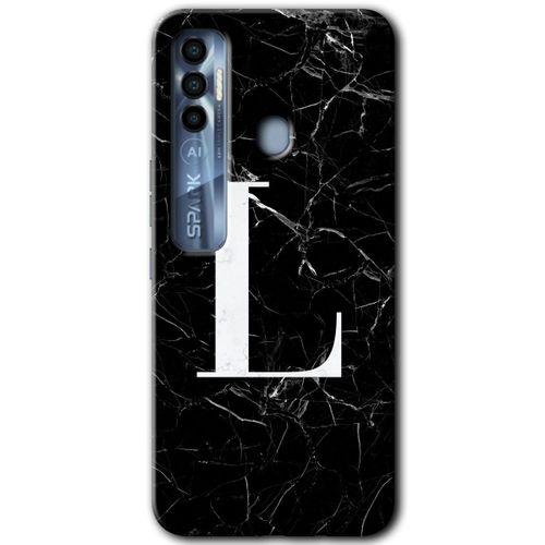 Tecno Spark 7 Pro Kılıf HD Desen Baskılı Arka Kapak - Siyah Mermer Desenli L Harfi