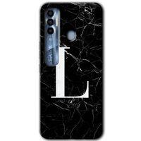 Tecno Spark 7 Pro Kılıf HD Desen Baskılı Arka Kapak - Siyah Mermer Desenli L Harfi