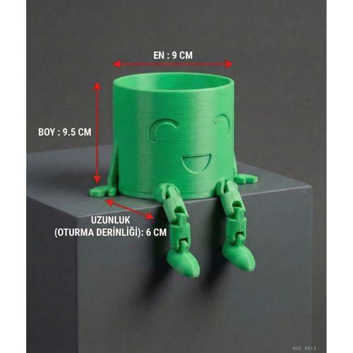 Sarkık Ayaklı Yeşil Gülümseyen Büyük Boy Mini Saksı