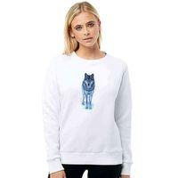 Wolf Kurt Sibirya Köpek Çizim Baskılı Beyaz Kadın Sweatshirt