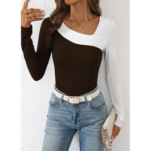 Kadın Uzun Kollu Geometrik Yaka Detaylı çift Renkli Viskon Bluz