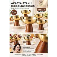 4 lü - MEDIUM - Akasya Ayaklı Çelik Dondurmalık  Çerezlik Pasta Meyve Sunum Kasesi İkramlık Seti 18/10 304 Çelik 723773