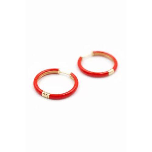 Mineli Halka Küpe - Kırmızı